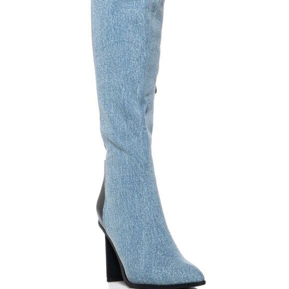 Miz Mixed Media: Two-Tone Denim & Vegan Leather Over the Knee Boot 8.5 9 - Picture 4 of 5